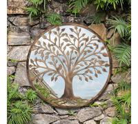 DEENZ The Outdoor Living Collection Round Tree Mirror Metal Black Brush Gold Home Decor Wall Art (50 CM)