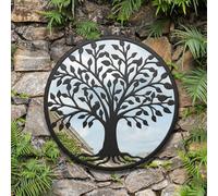 Deenz The Outdoor Living Collection Tree Of Life Mirror Black Circular Frame Branch Design Wall Mount Ornament Plastic Rustic 50Cm