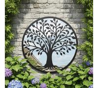 DEENZ The Outdoor Living Collection Tree Of Life Mirror Black Circular Frame Branch Design Wall Mounted Ornament Plastic Rustic Home Décor Floral Pattern Artwork Large Garden Display Gift Idea (50 CM)