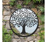 DEENZ The Outdoor Living Collection Tree Of Life Mirror Black Circular Frame Branch Design Wall Mounted Ornament Plastic Rustic Home Décor Floral Pattern Artwork Large Garden Display Gift Idea (64 CM)