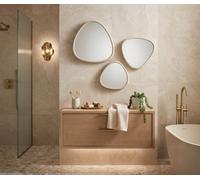 Deenz The Pack Of 3 Natural Organic Stone Shape Wall Hanging Mirror Unique Sculptural Style Hallway Déco Modern Display 31X24X19Cm