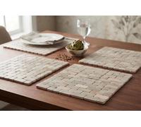 Deenz The Pack Of 4 Fusion Whitewashed Drift Wood Placemats Cream Faux Leather Brick Tile Effect Design Dinner Table Decor 29X22Cm