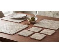 Deenz The Pack Of Fusion Whitewash Driftwood 4 Placemats With 4 Coasters Cream Faux Leather Brick Tile Effect Dinner Table 29X22Cm