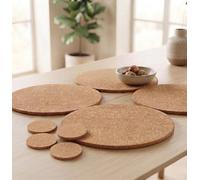 Deenz The Pack Of Round Cork 4 Placemats / 4 Coasters Kitchen Dining Surface Protect Setting Natural Rustic Brown Touch Décor 20Cm
