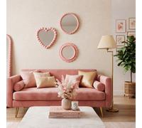 Deenz The Playful Set Of 3 Mix Shape Wall Hanging Mirrors Pink Bobble Frame Design Home Décoration Display 25X25X2Cm