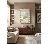 Deenz The Rectangle Wavy Design Fawn Beige Wall Mirror Plastic Framed Boho-Chic Home Furniture Décor Both Orientations 43X33X2.2Cm
