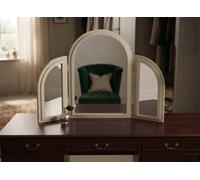 Deenz The Ridged Arched Shape Dressing Table Mirror Wood Cream Framed Vintage Counter- Top Bedroom Vanity Décoration 80X50X2Cm