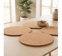 Deenz The Stylish Pack Of 4 Round Cork Placemats Kitchen Dining Surface Protect Setting Natural Rustic Brown Touch Décor 20X1.6Cmd