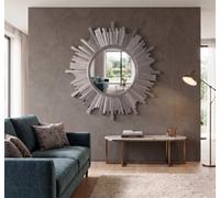Deenz The Sunburst Design Metallic Edges Frame Wall Hanging Mirror Silver Home Space Art Deco Style Furniture 76.2X2Cm