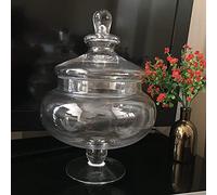 DEENZ Traditional Vintage Squat Glass Bonbon Sweet Jar Wedding Party Footed Sweet Jar (30 cm Jar)