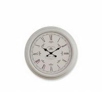 DEENZ Vintage French Style Round Wall Mounted Clock White Bordered Frame Large Bold Roman Numerals Blue Hands Home Decoration Clear Analogue Display Circular Design Battery Operated Abstract Pattern
