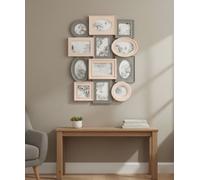 Deenz Vintage Photo Frame Collage 12 Aperture Wall Mount Display Multiple Shapes Picture Moments Plastic Hanging Pink-Grey 67X52Cm