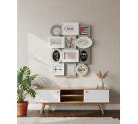 Deenz Vintage Photo Frame Collage 12 Aperture Wall Mounted Display Multiple Shapes Capture Picture Plastic Hung White-Grey 67X52Cm