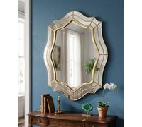 Deenz Wavy Oval Shape Wall Mirror Gold Frame 74X56Cm Simply Stylish Art Home Décor Living Room Bathroom Bedroom Entryway