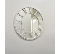 DEENZ White Brushed Grey Round Roman Numeral Clock Style Frame Indoor/Outdoor Wall Mirror 80Cm Garden Art Decor Window Style