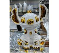 DEENZ White Gold Crushed Diamond Stitch Ceramic Sparkly Shelf Sitter Ornament