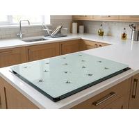 DEENZ White Rectangular Honeycomb Bee Design Hob Cover for All Types of Cooker 5Mm Glass Worktop Saver Kitchen Accessory Décor Cutting Board 52x60Cm, HOB Cover