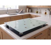 Deenz White Rectangular Honeycomb Bee Hob Cover & 4 X Grey Feet All Cooker Type Glass Worktop Saver Kitchen Accessory Déco 52X60Cm