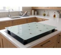 Deenz White Rectangular Honeycomb Bee Hob Cover & 4X Black Feet All Cooker Type Glass Worktop Saver Kitchen Accessory Déco 52X60Cm