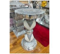 DEENZ White Silver Side Table Crushed Diamond Glitter Mirrored End Table F096