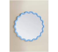 Deenz Wiggle Wall Mounted Playful Mirror Wavy Frame Contemporary Bordered Glass/plastic Construction Circular Blue 50 Cm