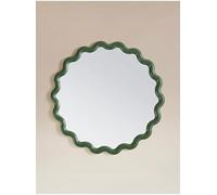DEENZ Wiggle Wall Mounted Playful Mirror Wavy Frame Contemporary Bordered Glass/Plastic Construction Multicolours Circular Decorative Elements Home Accent Piece Lightweight 50 Cm Dia. (DARK GREEN)
