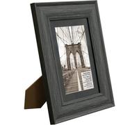 Deenz Winsford 6 X 4 Inch Black Mounted Photo Frame Mdf Wood-Effect Design Gift Idea Glass Front Sleek Rustic Style Image 24X19 Cm