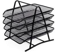 Deenz Wire Mesh Letter Tray Stackable Scratch Resistant Desk Organiser Document Letter File Storage Home Office Use Black (4 Tier)