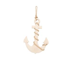Deenz Wooden Anchor Hanging Ornament With Jute Rope Weathered Finish Shelf Decor Beach-Themed Home Interiors Neutral Tone 61X32 Cm