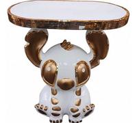 Deenz X Large End Table White-Gold Crushed Diamond Bling Ceramic Stitch Side Table Crystal Living Room 60X50Cm