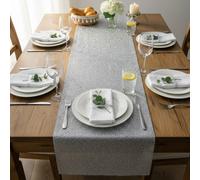 Deenz Xl Luxury Sparkly Crushed Crystal Jewel Loose Diamante Filled Table Runner Shining Silver Finish Dining Cover Mat 120X40 Cm