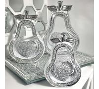 DEENZ Xl Set Of 3 Silver Pears Sparkle Bling Ornament Crushed Diamond Home Décor Best For Gift