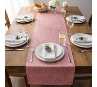 DEENZ XL Sparkly Crushed Crystal Jewel Loose Diamante Table Runner Geometric Pattern Dining Cover Mat Kitchen Decor Shimmer Effect Surface Protect 120x40Cm (Pink)