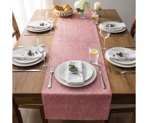 DEENZ XL Sparkly Crushed Crystal Jewel Loose Diamante Table Runner Geometric Pattern Dining Cover Mat Kitchen Decor Shimmer Effect Surface Protect 120x40Cm (Pink)