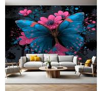 Deep Black Photo Wallpaper Doodle Butterfly Daisy Wall Mural Non-Woven Art Print 250 x 180cm Wallpaper Mural Photo Kids Bedroom Office Living Room Home Poster Decoration