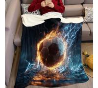Deep Black Sherpa Blanket 200 x 220 cm Football Fleece Throw Blanket Soft Warm Fluffy Lightweight Flannel Fabric Sofa Couch Bedroom Bedspread Sleeping Camping