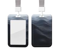 Deep Black Waves Id Badge Holder with Lanyard Waterproof Key Card Holder Case Id Card Protector with Clear Id Window Name Tags for Women Men Work Office Doctor Nurse