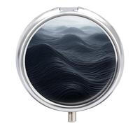 Deep Black Waves Pill Box Portable with 3 Compartments Travel Pill Holder Cute Round Tablet Container Mini Vitamin Holder Organizer Pills Case