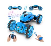 (Deep Blue) 4WD Remote Control Car RC Stunt Car Watch Gesture Sensing Drift Twisting Car for Kids Toy Car with Music