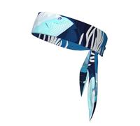 Deep Blue Animal Whale Print Sport Head Ties Headbands Bandanas Workout Hair Band Athletic Sweatbands for Running Tennis