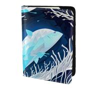 Deep Blue Animal Whale print Travel Wallet Passport Holder Case for Family Leather Passport Cover for Men Women, Black, One Size