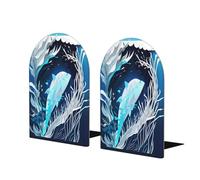 Deep Blue Animal Whale Print Wooden Bookends,Sturdy And Stylish Book Organizer,Good Presents For Book Lovers