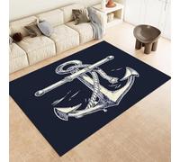 Deep Blue Area Rugs Marine Anchor Painting Machine Washable Non-Slip Area Rug 60 X 90 Cm Easy Care Short Pile Carpet For Living Room Bedroom Dining Room Office & Nursery,140 X 200 Cm