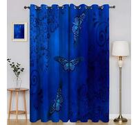 Deep Blue Curtains 90 Drop 2 Panels Butterfly Curtain for Bedroom Eyelet Drapes for Home Decoration Soft Window Treatment for Thermal Insulated & Room Darkening W 90 x L 90 B3230