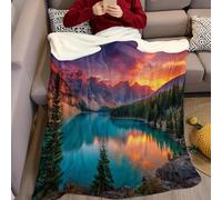 Deep Blue Flannel Blanket 150 x 200 cm Beautiful lake in the mountains Fleece Blanket 3D Print Flannel Fluffy Soft Warm Sherpa Throw for Bed Couch Sofa Outdoor Travel Bedroom living Room