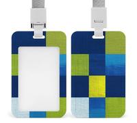 Deep Blue Green Plaid Pattern ID Badge Holder Retractable Clip Card Holder Card Protector Name Badge Name Tag for Work Office Doctor Nurse