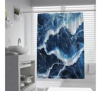 Deep Blue Marble Design Waterproof Shower Curtain Ocean Wave Texture Bathroom Curtains for Stall Bathtubs Modern Minimalist Decoration 200 x 220 cm