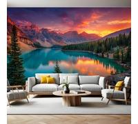 Deep Blue Murals Photo Wallpaper Beautiful Lake in The Mountains Non-Woven Premium Art Print Fleece Wall Mural Poster Picture Design Modern Boy Girl Bedroom Home Decor 350 x 256cm