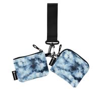 Deep Blue Tiedye Indigo Women's Coin Pouches Card Holder Cute Fashion Zipper Wallet Coin Bag with Keychain for Ladies Girls 2 Packs, Deep Blue Tiedye Indigo, One Size