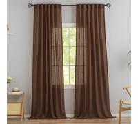 Deep Brown Linen Back Tab Curtains 102 Inches Long 2 Panels Set for High Windows -Rustic Hooks Belt Pinch Pleated Look Easy Sliding Curtains Pocket Light Filtering Semi Privacy Drapres 52”x102” Length